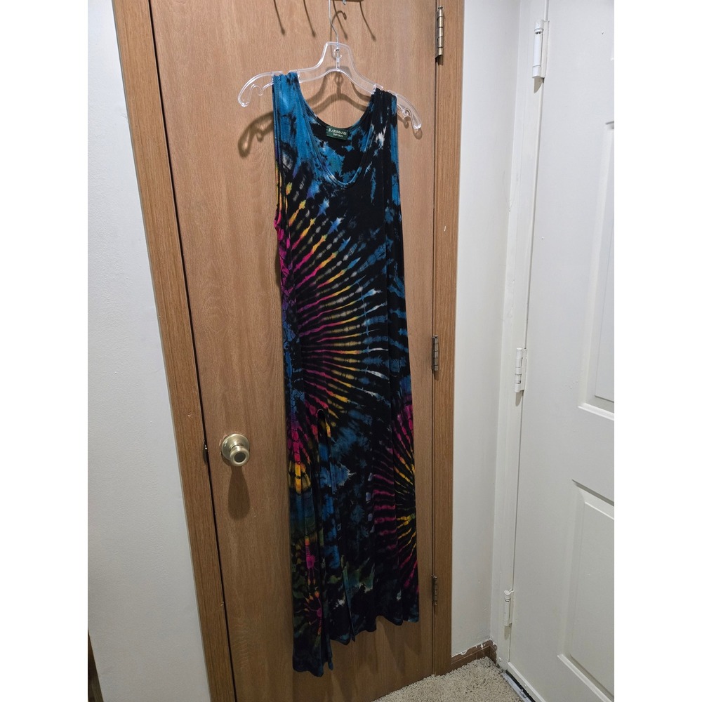 Kathmandu Imports Maxi Dress Womens S Black Tie Dye Good Sleeveless Side Slit